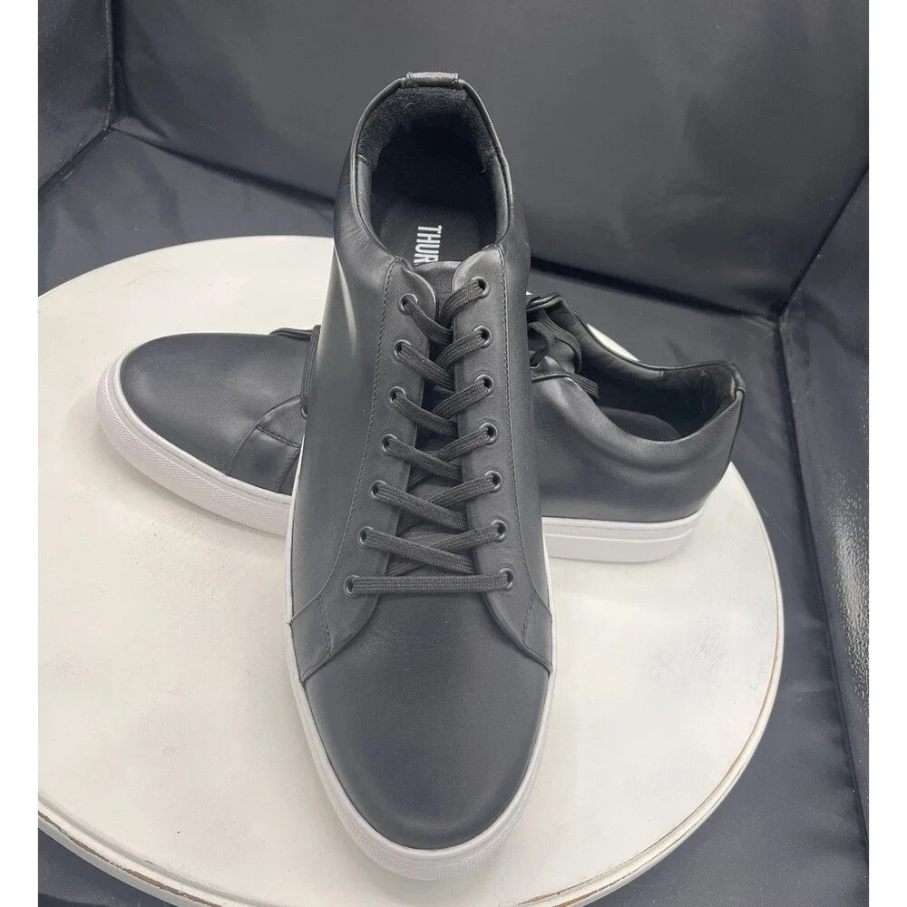 Thursday Men’s Black Leather Lace Up Low Top Sneakers White Sole US 15M NEW NWOB